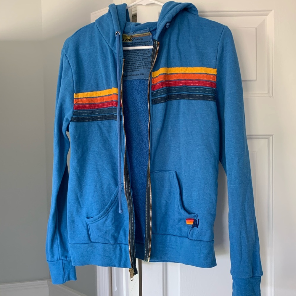 Aviator nation size small blue rainbow zip up